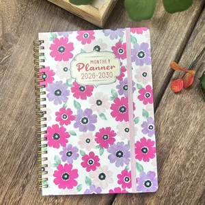 Pink Flower Monthly Planner 2026-2030 A5 Spiral Binding Elegant Floral Designs for Daily & Financial Planning from January 2026 to December 2030 planners for 2026 bullet journal