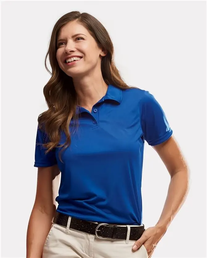 Women's Fitted Polyester Polo Shirt | Durable & Comfortable Short Sleeve Top with Collared Neck, Moisture-Wicking Fabric & Box-stitched Placket for Golf & Casual Wear, Female, Button