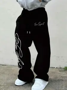 Men's minimalist letter print sweatpants, comfortable to wear, casual and stylish, with pockets, suitable for all seasons and everyday wear.