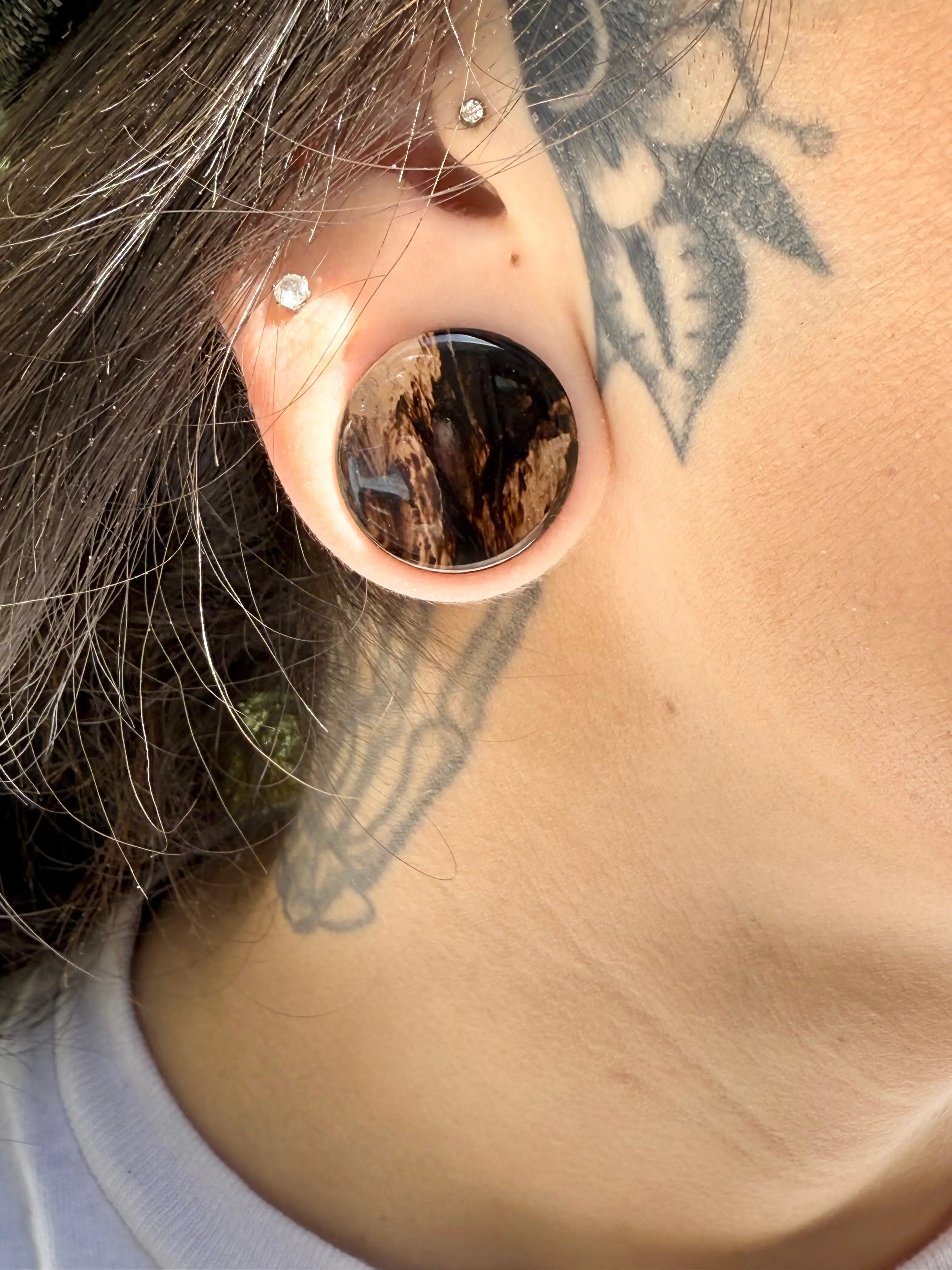 Smoky Black Glass Double Flare Jewelry for Stretched Ears