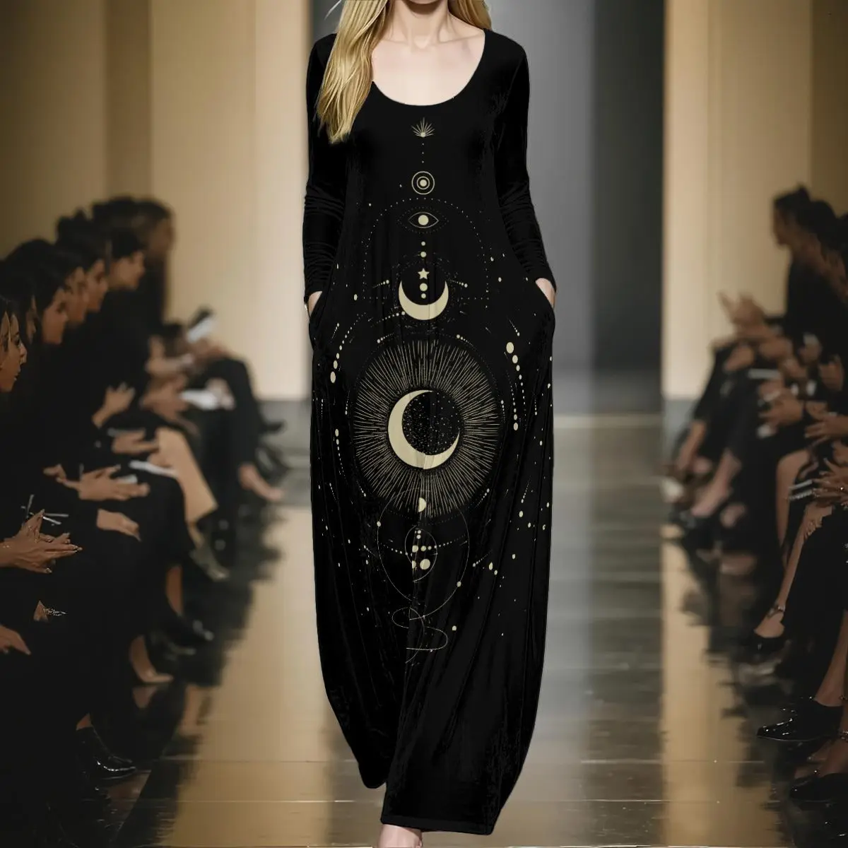Women's Celestial Velvet Shine Maxi Dress - Dark Academia Clothing, Luxurious Fabric, Flattering Fit