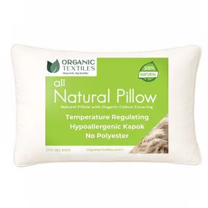 100% Natural Kapok Bed Pillow with GOTS Certified Cotton Cover for Stomach, Side or Back Sleeper