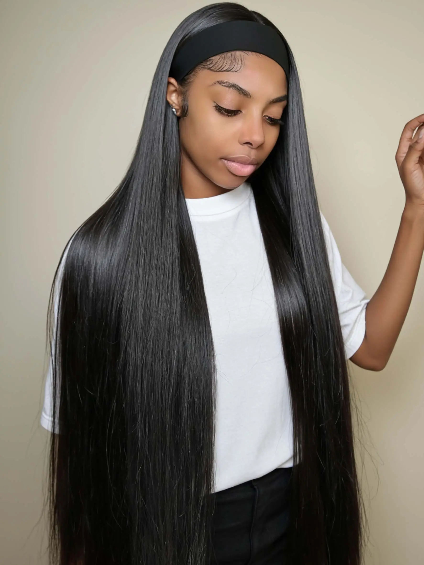 Long Straight Headband Wigs for Women, Natural Glueless Synthetic Silky Heat Resistant Fiber Wig, Beginner Friendly, Suitable for Cosplay Use, Synthetic Smooth Wig
