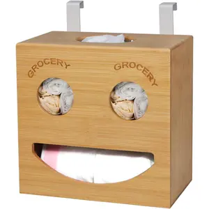 2-in-1 Trash Bag Dispenser and Grocery Bag Holder with Hanger, Trash Bag Storage Organizer for Standard Trash Bag Rolls, Over-the-Door and Wall Mounted Garbage Bag Holder for Kitchen, Pantry, Cabinet, Laundry Room and Home Organization