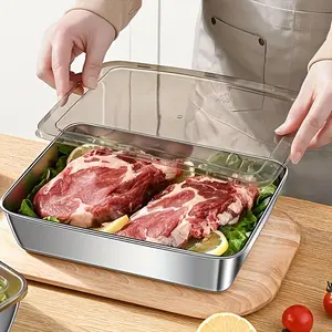 Stainless Steel Meat Marinade Container with Lid, Rectangular Food Storage Box with Lid, Kitchen Gadgets for Home Use, Bakeware