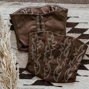 CHENGDEFA Embroidered Western Corset Vest Top Chest Wrap Lace-up Fashion Trend Slimming