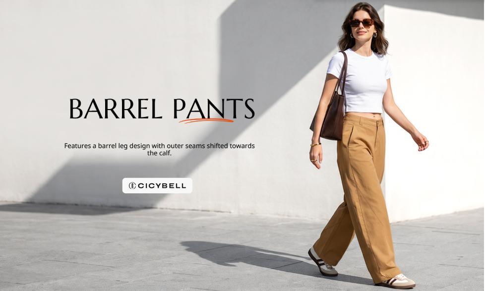 Cicy Bell Womens Barrel Wide Leg Pants Baggy High Waisted Palazzo Trousers | Chino Pants, Elastic Waisted, Trendy Casual, Four Pockets