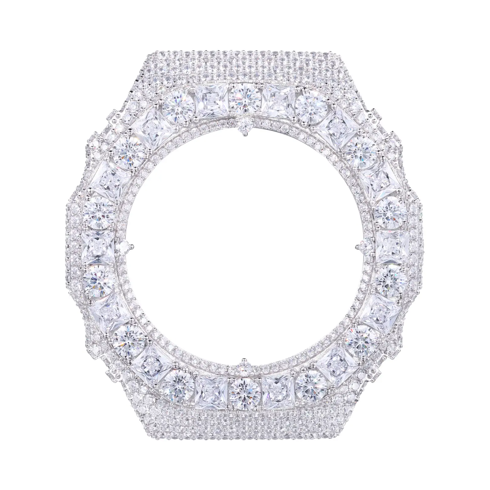UCCIYO Iced Out Moissanite Wedding Watch Bezel Case - Brass Octagonal Replacement Cover with Princess-Cut Accents, Compatible with GA-2100 Models, Case Only【#CMW59】