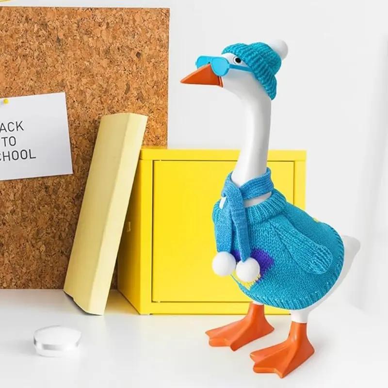 6 Set 24Pcs 7 Inch Desk Goose Outfits  Kniited Sweater WIth Accessories,Knitting Clothes with Hats Sweater Glasses Scarves for Mini Magnetic Goose Statue Decor