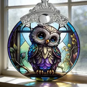 Owl Colorful Glass Window Decorations, Spring Summer Artistic Room Decoration, Bedroom Apartment Car Rearview Mirror Hanging Gift, Hanging Home Decor