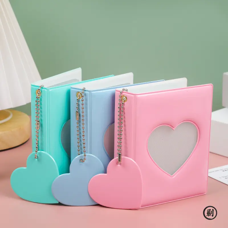 1pc PVC Anti-Fouling Dustproof 3-Inch Heart-Shaped Hollow Cover Photocard Holder, 32-Pocket Cute and Sweet Scrapbook Photo Album Binder for Mini Idol Pictures (Home Decor, Room Decor)
