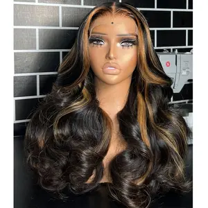 Highlight Brown Body Wave Human Hair Balayage 13X4 Lace Front Wig Balayage Pre Plucked 180% Denisity Human Hair Wigs Can Be Restyled