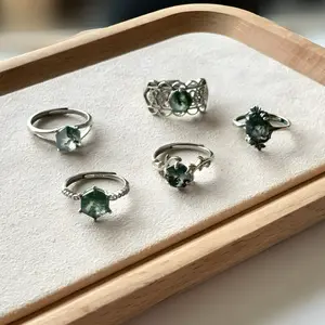 Moss Agate Rings in 925 Sterling Silver | Unique Crystal Rings | Five Elegant Styles | Nature-Inspired Jewelry
