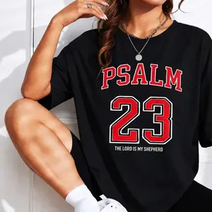 Psalm 23 The Lord Is My Shepherd Bible Verse T-Shirt Retro Varsity Style Christian Graphic Tee Soft Cotton Unisex Short Sleeve Top for Men and Women Faith Based Streetwear