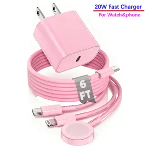 3 in 1 For Apple Watch Charger,Magnetic iWatch Fast Charger/USB C to Lightning Charging Cable Cord and Type C Wall Block for iWatch Series 10/9/Ultra/8/7/SE/6/5/4/3/2/iPhone 16 15 14 13 12 11 Pro Max Plus