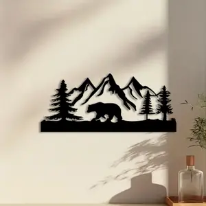 1pc Festive Christmas Tree and Bear Metal Wall Art, Festive Christmas Tree and Bear Statue Mural, Perfect for Living Room, Indoor/Outdoor, Home Decor, Christmas Decor, Ideal Gift for Christmas Enthusiasts weird home decor