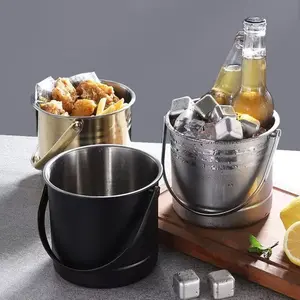 Stainless Steel Ice Bucket, Portable Beer Chiller for Bars & Ktvs, Cute Insulated Mini Cooler with Filter Plate and Handle