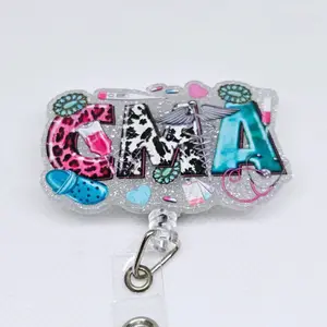 CMA Western Certified Medical Assistant Glitter Acrylic Retractable Badge ID Reel Belt or Alligator Clip nurse id badge retractable clip