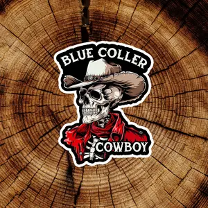 Blue Coller Cowboy Sticker | Lineman Collection- Hard Hat- Laptop-Skateboard-Car-Window decor- Tumbler Sticker, Cute Sticker.