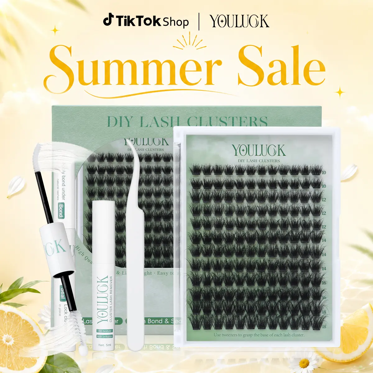 Moonlight & Aura | YOULUCK Lash Clusters Individual Lash Extensions Fluffy Waterproof Long-Lasting Lashes with Ultra-Thin Invisible Band Bond & Remover Lightweight 5D Handmade Quality