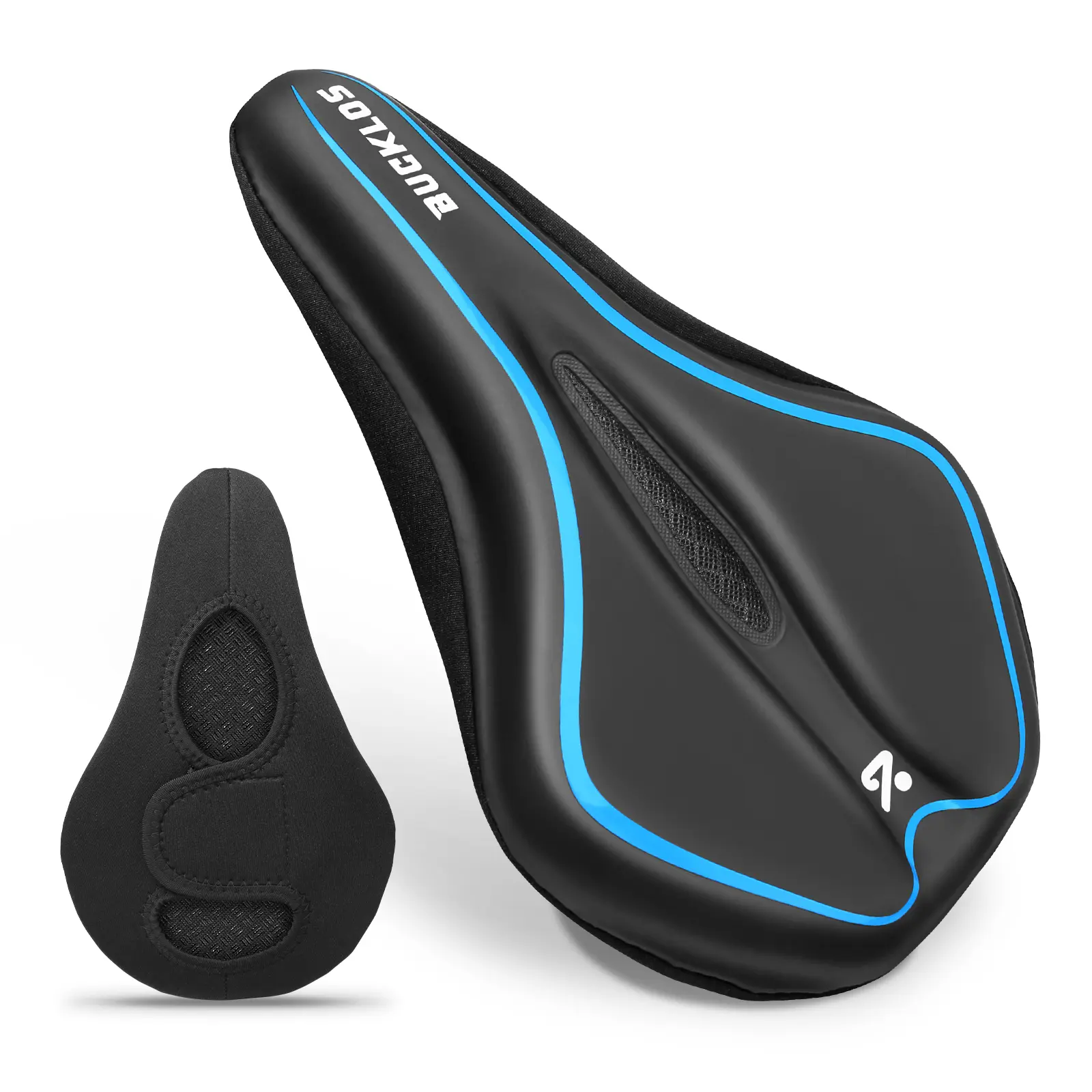 BUCKLOS Wide Memory Foam Padded Bike Seat Cushion - 11x8.66in Anti-Slip Retro Unisex Adults Replacement Seat, CR2032 Powered LED Tail Lights, Elastic Diamond Design, USB, Nighttime Riding for Peloton, Exercise Bikes, Retro Aesthetic, Up To 36 Hours, 11X8.