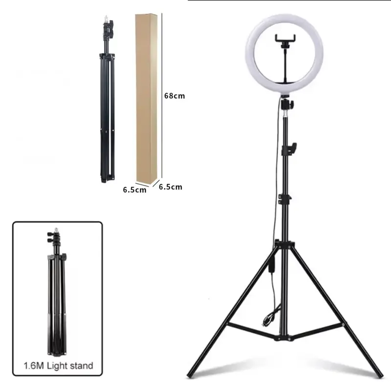Ring Light Tripod - Black Tripod for Circular Light, Dimensions 68cm x 6.5cm x 1.6M, Ideal for Phone and Selfie Use (only tripod)