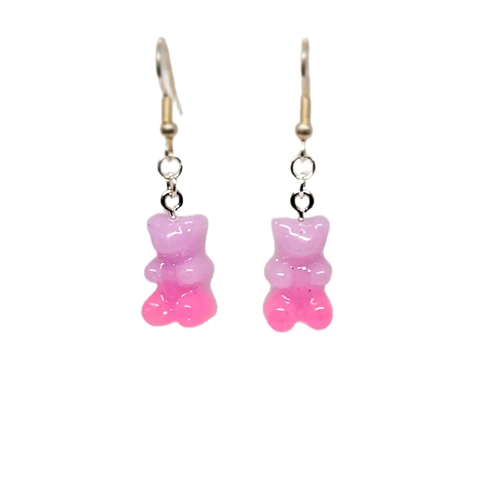 Gummy Bears 2 Tone Hanging Earrings -Light Pink & Pink with Metal Hook
