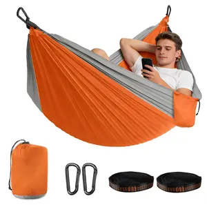 500 Lbs Weight Capacity, 10ft x 6.5ft (300x200cm), Orange and Gray, Adult Double Camping Hammock, 210T Nylon, Portable with Storage Bag, d-Rings & Wide Straps, Breathable & Durable for Outdoor, Campin