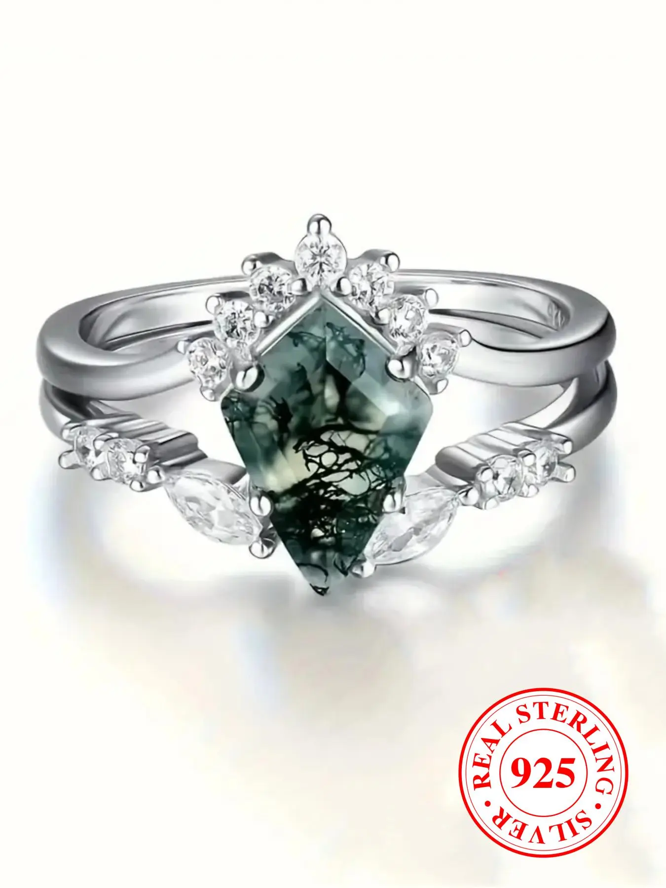 S925 Sterling Silver Elegant Green Gemstone Decorated, Emerald Cut Solitaire Ring, Luxury Jewelry for Women, Trendy All-match & Exquisite Jewelry for Birthday Gift, Solitaire Stackable Rings, Elegant Fashion Rings