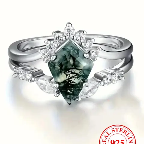 S925 Sterling Silver Elegant Green Gemstone Decorated, Emerald Cut Solitaire Ring, Luxury Jewelry for Women, Trendy All-match & Exquisite Jewelry for Birthday Gift, Solitaire Stackable Rings, Beautiful Rings