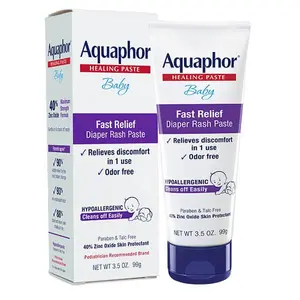 Aquaphor Baby Diaper Rash Paste 3.5 oz Tube with 40% Zinc Oxide Fast Relief Hypoallergenic Formula Immediate Soothing Shea Butter Enriched