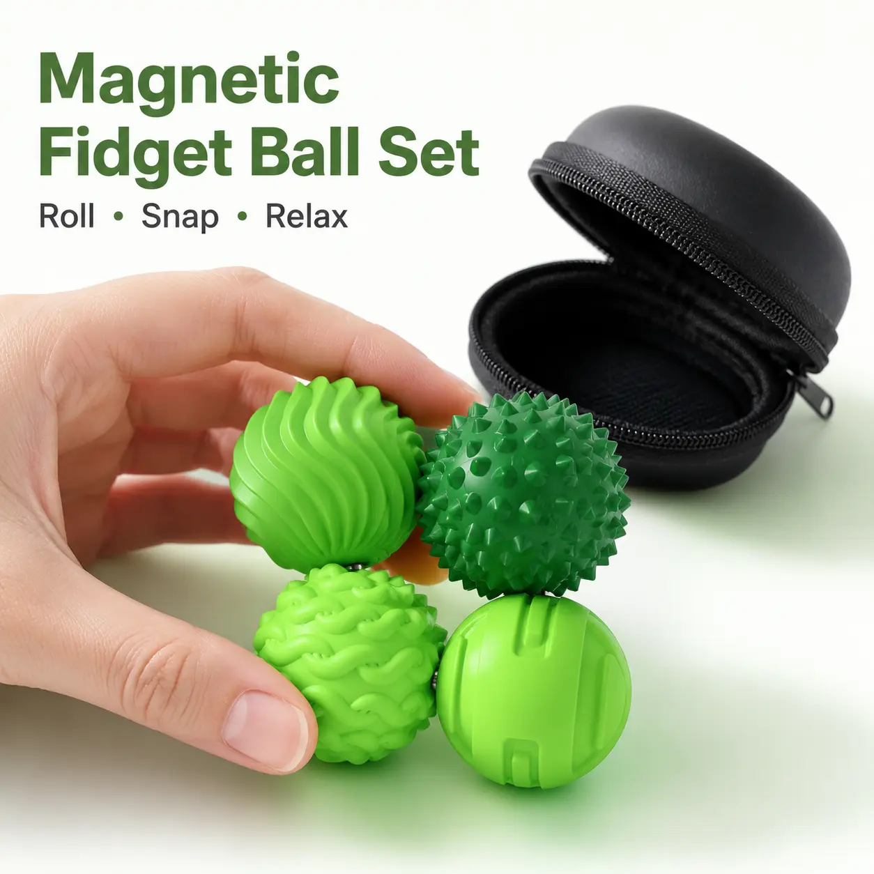Magnetic Fidget Ball Set with Portable Storage Case, Silicone Sensory Fidget Toy for Kids & Adults, Magnet Hand Spinner Balls, Stress Relief Desk Toy for Office Travel Study