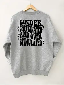 Women's Cartoon Letter Graphic Print Crew Neck Fit Sweatshirt, Fall Clothes, Casual Drop Shoulder Long Sleeve Pullover for Fall Winter, Ladies Clothes for Daily Wear, Womenswear