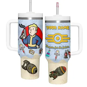 Fallout Prepare For The Future Personalized HFN Tumbler 40oz Movie Fan Bow Cup with Handle Travel Mug Gift For Him or Her