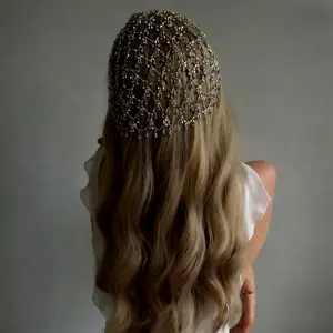 Tassel Mesh Rhinestone Hair Accessories, Bridal Wedding Ornaments, Fully Diamond-Encrusted Fashion Hair Caps, Stage Performance Hair Decorations