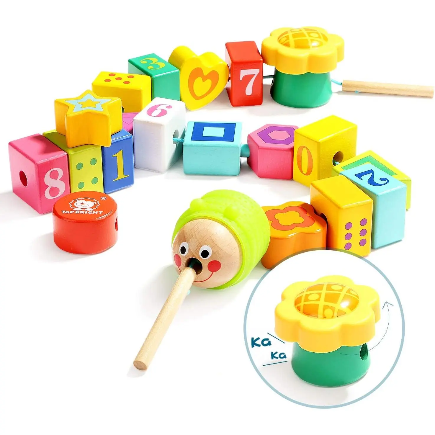 TOP BRIGHT Wooden Lacing Beads for Toddlers, Kids Fine Motor Skills Montessori Toys for 2 Year Old Girls Boys, Threading Toys for Two Year Old Girl Birthday Gifts