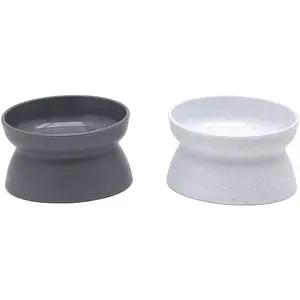 Elevated Cat Bowls (Set of 2), Whisker-Friendly Raised Cat Food & Water Dishes, Modern Pedestal Design, Dishwasher Safe, 6.5 oz Each – White & Gray