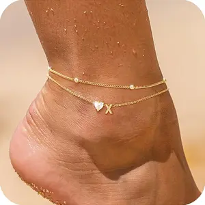 Tewiky Outdoorfun Love Heart Initial Gold Anklets for Women Dainty CZ Anklet Trendy Waterproof Fashion Winterfashion Jewelry Gifts for Women