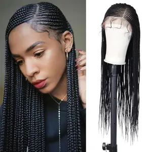 13X8  Lace Front Braided Wigs for Black Women Cornrow Box Braid Wigs with  Hair Black Lightweight Synthetic  Deep Side Parting Lace Frontal Box Braided Wig (30 inches)
