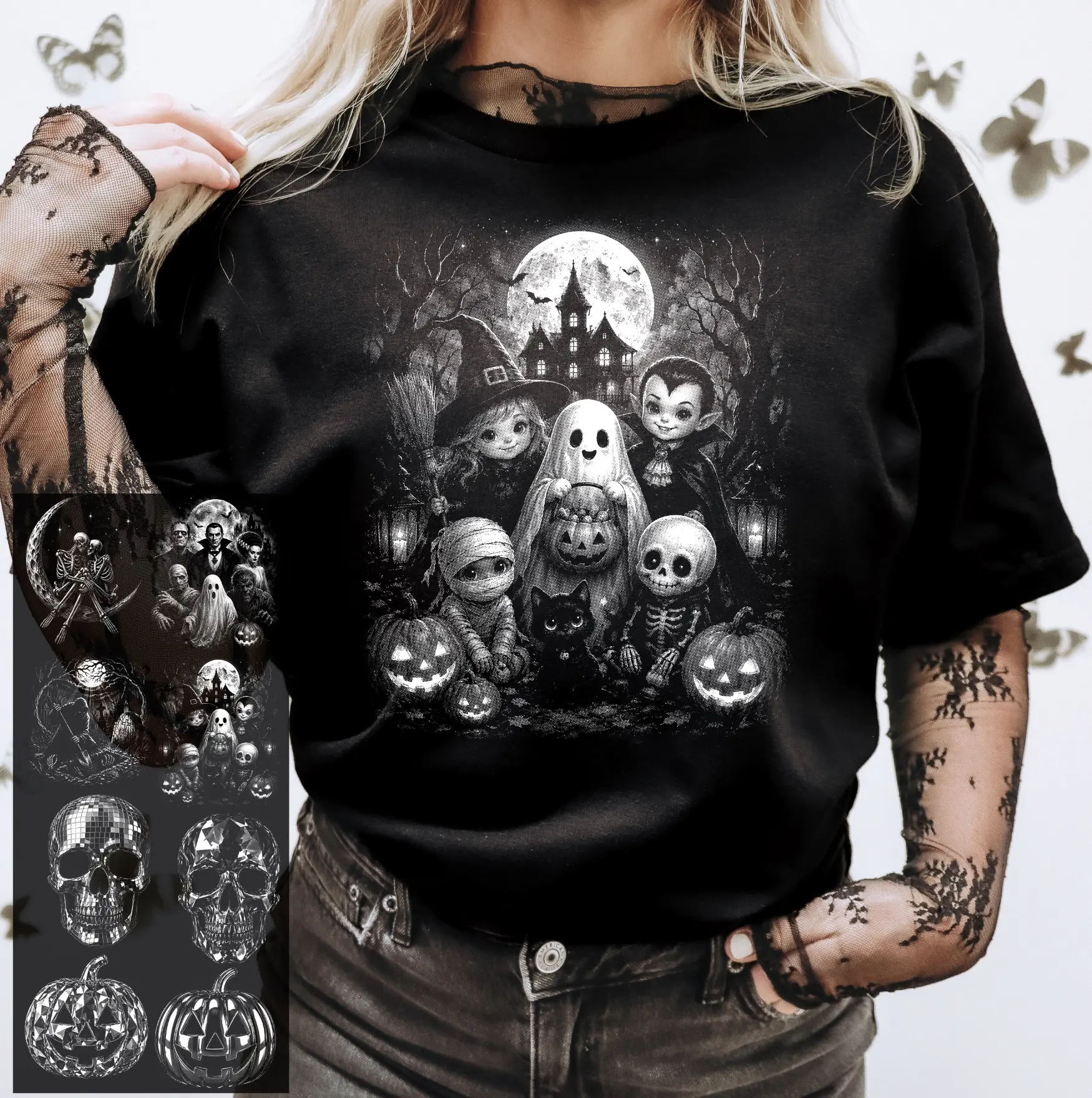 Halloween halftone gangsheet - DTF Transfer - Heat Press Required - 8 designs - Only for dark shirts