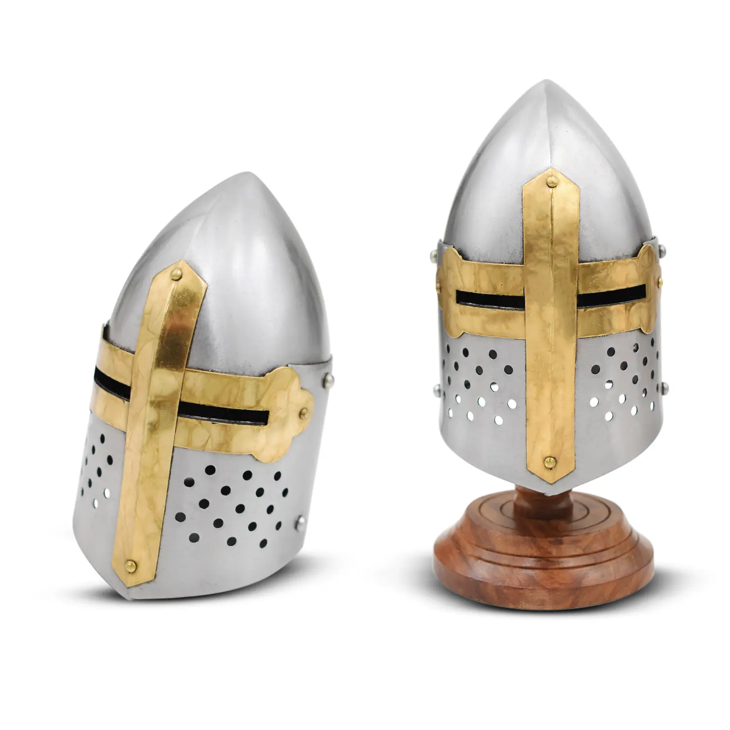 Medieval Warrior Miniature Helmet with Wooden Display Stand 18GA Steel, Collectible Replica Helmet Medieval Warrior Miniature Helmet with Wooden Display Stand 18GA Steel, Collectible Replica Helmet