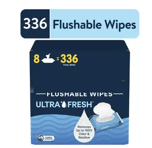 Ultra Fresh Flushable Wipes with Relaxing Fragrance 8 Pack with Lid Scented Napkin Toilet Napkin 336 Total Wipes Removes Up to 100% Odor & Residue