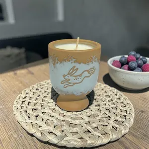 TLC Candle Co. Lapin Hare Decor Candle, Brown Bisque Clay and Finished with a Stunning Blue-Grey Reactive Glaze, 1 Wick, 5oz, Made with Essential Oils