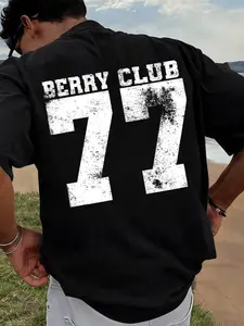 Men's printed short-sleeved T-shirt with numbers and English lettering. Crew neck, loose fit, casual, Streetwear and stylish, suitable for all seasons and everyday wear.