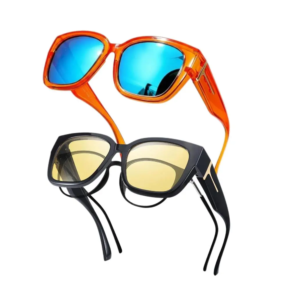 2 Pack Fit Over Sunglasses Set - Polarized Over Glasses & Night Driving Glasses, Anti Glare UV400 Wear Over Prescription Eyeglasses for Women Men