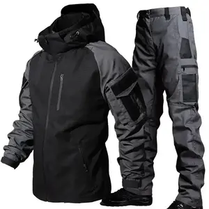 Tactical waterproof suit men's combat training suit outdoor multi pocket uniform gray jacket and pants sportswear
