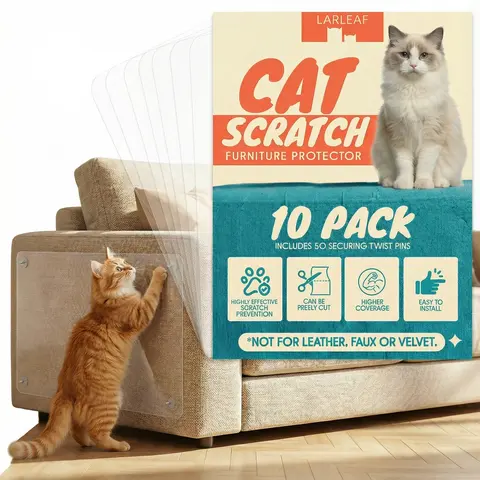 10-Pack Anti Cat Scratch Furniture Protector, Clear Couch Scratch Shield for Sofa Corners Walls Doors, Easy Apply Scratching Deterrent with 50 Twist Pins, Cat Claw Protector Pet Accessories for Home Furniture