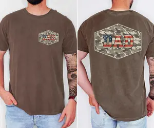 Comfort Colors Camouflage Dad Shirt, Retro Varsity Dad Tee, Duck Camo Father's Day Gift, USA Flag Retro Dad Sweatshirt, Gift For Dad, Made In USA		