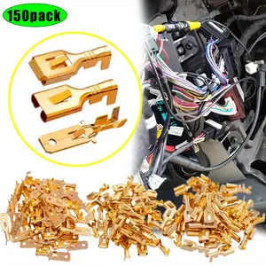 Pack Of 150 Quick Splice Wire Terminal Connectors Kit, 6.3mm Male Female Spade Connector Quick Splice Terminals Non Insulated Wire Connector