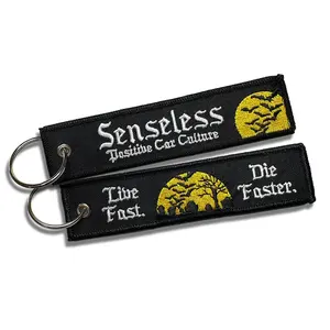 Senseless Co Live Fast Die Faster Halloween Embroidered Jet Tag Keychain